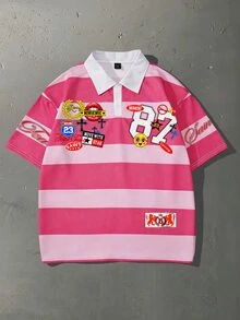 ROMWE MEN 男士大尺碼條紋數位印花短袖 Polo 衫 - 彩色 - 查看 5