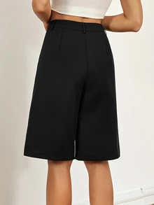 SHEIN Tall Solid Slant Pocket Bermuda Shorts Office Business Black Summer Casual Plain - Black - View 2