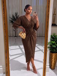 SHEIN Lady فستان أنيق بطبعة نقاط بولكا عتيقة مقاس كبير، للحفلات - متعدد الألوان - مشاهدة 4