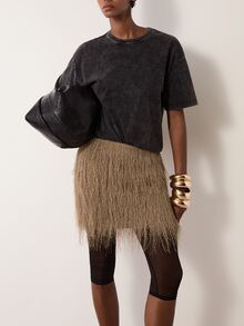 MERLEAU Women's Modern Faux Fur Tassel Mini Skirt - Brown - View 3