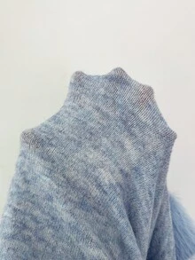 Elenzga Sweater Rajut Lengan Panjang Wanita Model Terbaru Musim Gugur, Kerah Bulat, Bahan Lembut, Potongan Longgar, Warna Polos, Serbaguna, Modis - Biru - View 8