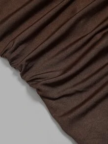 SHEIN Clasi Gaun 2 in 1 dengan Kerah Berlipat dan Belahan Paha - Coklat - View 5