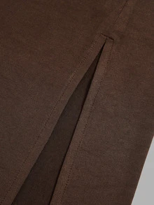 SHEIN Clasi Gaun 2 in 1 dengan Kerah Berlipat dan Belahan Paha - Coklat - View 6