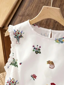 SHEIN Women's White Floral Summer Casual Tea Party Top,Sleeveless Round Neck Ruffle Hem Embossed Print Versatile Outing Vacation Y2K Top - White - View 5
