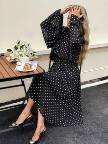 Serisse فستان ميدي كاجوال للحفلات بنقشة البولكا للنساء - الأسود - مشاهدة 7