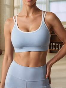 SHEIN Sports Women's Colorblock Criss-Cross Back Daily Fitness Sports Bra - Multicolor - View 2