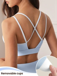 SHEIN Sports Women's Colorblock Criss-Cross Back Daily Fitness Sports Bra - Multicolor - View 3