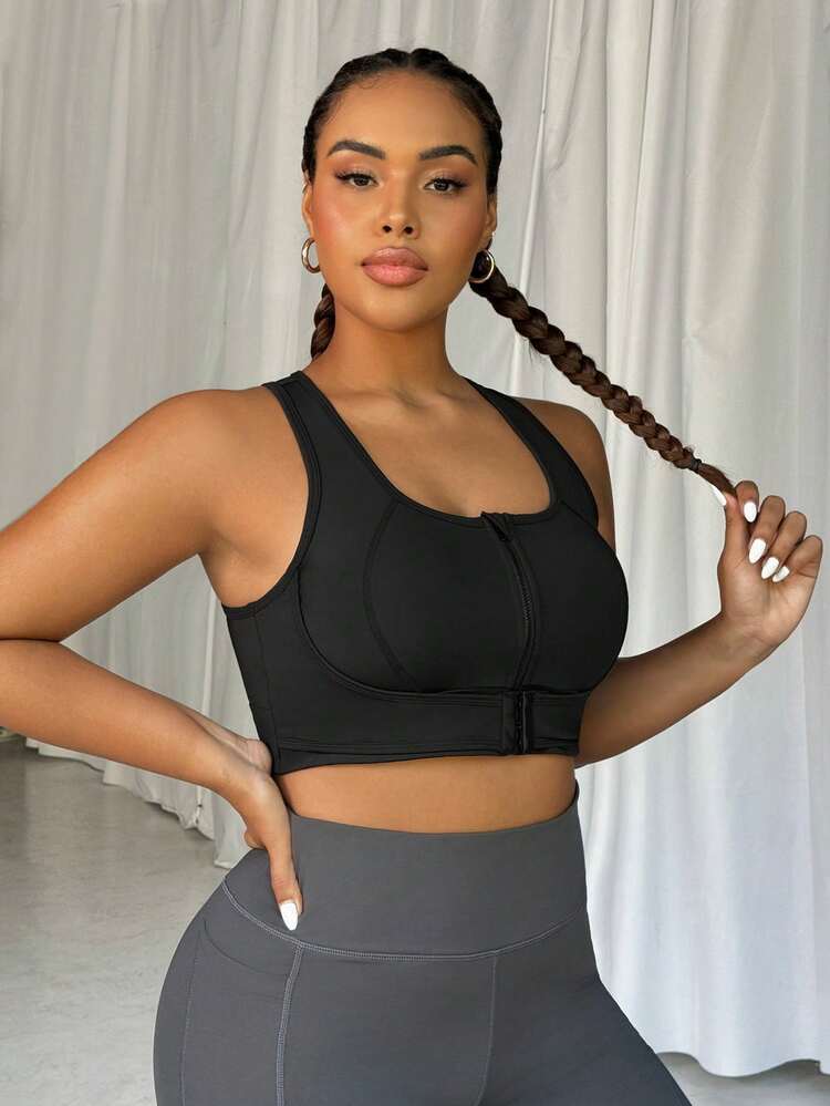 Slayform Plus Size High Impact Front Closure Adjustable Sports Bra - Black - View 7