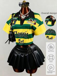 Mistrie New Fashionable And Casual High Street English Digital Printed T-Shirt - Yellow - View 4