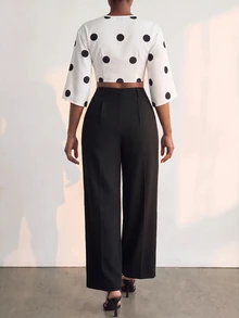 SHEIN Cardigan Liburan Wanita Motif Polkadot Prancis dengan Tali Depan - Hitam dan Putih - View 4