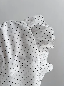 Elamini 2026 Fall New Arrival Women's Blouse For Office & Dates, Elegant White Polka Dot Ruffle Hem Top - White - View 3