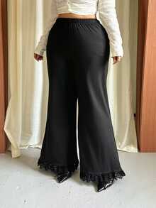 GalTyme Plus Size Elegant Commuter Lace Trim Pants - Black - View 3