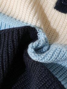 Young Boy Striped Button Half-Placket Polo Collar Long Sleeve Sweater Pullover - Blue - View 3