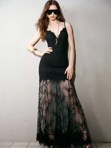 MOTF PREMIUM WOMEN'S AUTUMN CONTRAST LACE CAMI BODYSUIT - Black - View 8