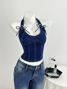 Mori Grove Mori Grove Cowgirl Outfit Standard Size Women's Summer Blue Non-Elastic Camisole Top - Dark Wash - View 4