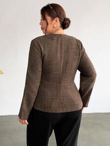 Firerie Plus Size Elegant Commuter Office Asymmetric Front Jacket Autumn Fall - Khaki - View 3