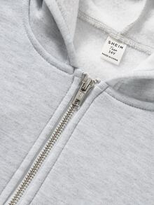 SHEIN Teen Boy Casual Letter Print Hooded Zip-Up Long Sleeve Sweatshirt Autumn/Winter Styles Suitable For The Autumn/Winter Season And The Back-To-School - Light Grey - View 5