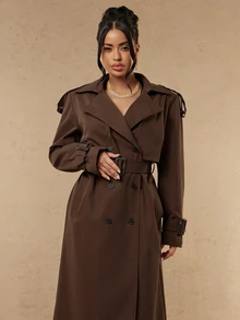 Silquee 女款秋季時尚雙排扣風衣 秋季女裝 女士通勤上班服 辦公室穿搭 節日穿搭 女款冬季 - 棕色 - 查看 5
