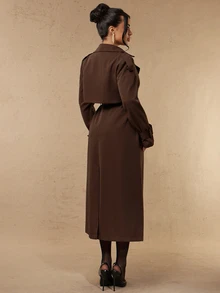Silquee 女款秋季時尚雙排扣風衣 秋季女裝 女士通勤上班服 辦公室穿搭 節日穿搭 女款冬季 - 棕色 - 查看 3