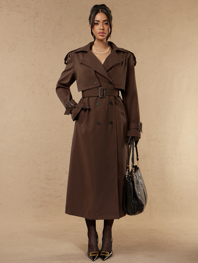Silquee Women's Autumn Fashion Double-Breasted Trench Coat Autumn Clothes For Women Workwear For Women Office Festival Outfits For Women Women's Winter - Brown - View 8