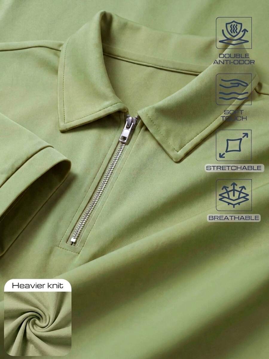 TekDrob Double Anti-Odor Heavy Viscose Polo Shirt With Front Half Zip And Regular Fit - Green - View 1