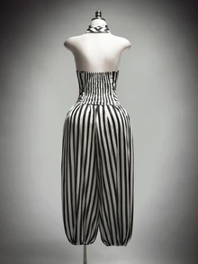 SHEIN ICON Plus Size Vintage Y2K Sexy Black & White Striped Halloween Suit Set, Clown Cosplay Suit Set, Halloween - Black and White - View 11