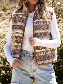 Holdful Holdful Fall Clothes FOR WomenWomen's Casual Striped Winter Jacket Vest - Brown - View 3