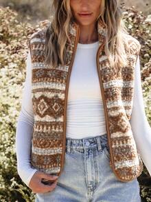 Holdful Holdful Fall Clothes FOR WomenWomen's Casual Striped Winter Jacket Vest - Brown - View 4