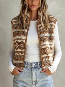 Holdful Holdful Fall Clothes FOR WomenWomen's Casual Striped Winter Jacket Vest - Brown - View 1