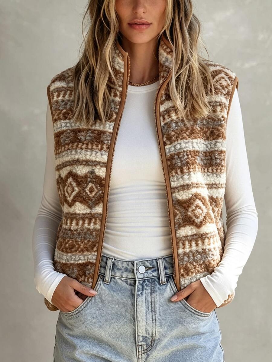 Holdful Holdful Fall Clothes FOR WomenWomen's Casual Striped Winter Jacket Vest - Brown - View 1
