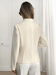 Yalmera Women's 20226 Autumn/Winter Elegant Gold Trim Small Stand Collar Wool - Beige - View 2