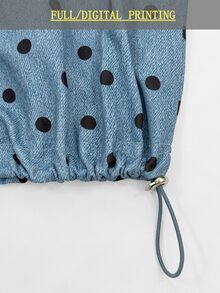 QUELARIE Women's Polka Dot Print American Vintage Half-Zip Niche Sweatshirt - Blue - View 7