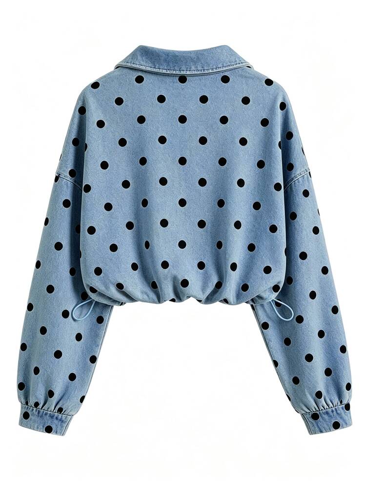 QUELARIE Women's Polka Dot Print American Vintage Half-Zip Niche Sweatshirt - Blue - View 2