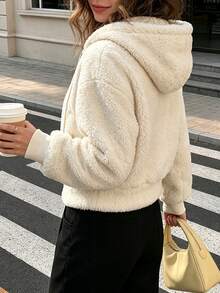 Cévolie Women's Double-Sided Fleece Waist-Cinching Casual Sweatshirt Everyday Off-White Winter - Apricot - View 2
