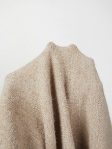 SHEIN Fall Winter Coffee Irregular Off Shoulder Oversized Long Knit Sweater - Khaki - View 6
