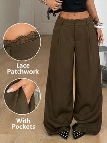 Coolane Coffee Brown Woven Commuter Women's Wide Leg Pants - Coffee Brown - View 4