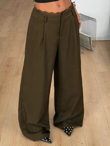Coolane Coffee Brown Woven Commuter Women's Wide Leg Pants - Coffee Brown - View 6