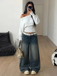 Coolane Women's Fall/Winter Going Out Casual Old Money Chic Asymmetrical Shoulder Cinched Waist Long Sleeve White Sweater,Basic Sweater - White - View 9
