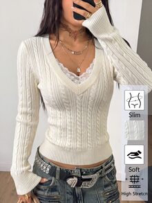 Coolane 女款秋冬復古學院風 Y2K 休閒性感老錢風百搭日常穿著 外出文藝市集夜店白色毛衣冬季襯衫 - 米色 - 查看 5