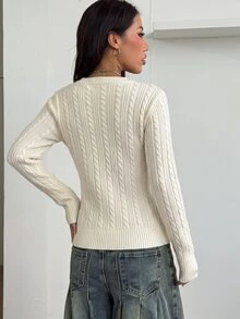 Coolane 女款秋冬復古學院風 Y2K 休閒性感老錢風百搭日常穿著 外出文藝市集夜店白色毛衣冬季襯衫 - 米色 - 查看 6