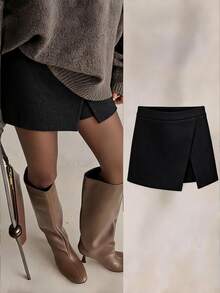 Serisse Falda pantalón casual versátil de unicolor para uso diario para mujer - Negro - Ver 7