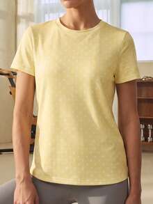Eassivo Eassivo 女款交叉露背短袖運動休閒運動T恤 健身 淡黃色 夏季 - Butter Yellow - 查看 2