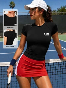 Eassivo 1pc Regular Fit Raglan Sleeve Basic Black Sports T-Shirt For Fitness/Yoga - Black - View 10