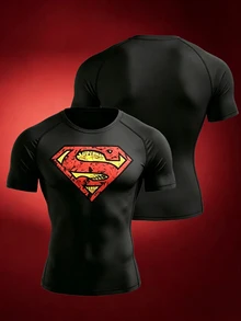 SUPERMAN X SHEIN Men's Cartoon Pattern Casual Daily Travel Sports T-Shirt, Gym - Black - View 1