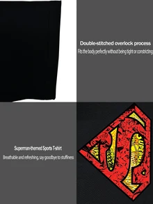 SUPERMAN X SHEIN Men's Cartoon Pattern Casual Daily Travel Sports T-Shirt, Gym - Black - View 8