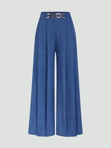 Elenzga New Women High Waist Side Zipper Decor Button Design Flared Leg Casual Elegant Trousers, Suitable For Spring And Autumn - Blue - View 5