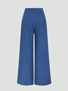 Elenzga New Women High Waist Side Zipper Decor Button Design Flared Leg Casual Elegant Trousers, Suitable For Spring And Autumn - Blue - View 2