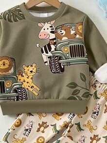 Sweatshirt Pullover Kasual Leher Bulat untuk Bayi dan Balita, Motif Klasik Lucu Dunia Hewan Dongeng yang Digambar Tangan, Patroli Perlindungan Hewan, Motif Macan Tutul, Harimau, Singa, Zebra, Buaya, Cocok untuk Musim Gugur/Dingin, Berlapis Termal dan Tebal - MultiWarna - View 4
