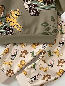 Sweatshirt Pullover Kasual Leher Bulat untuk Bayi dan Balita, Motif Klasik Lucu Dunia Hewan Dongeng yang Digambar Tangan, Patroli Perlindungan Hewan, Motif Macan Tutul, Harimau, Singa, Zebra, Buaya, Cocok untuk Musim Gugur/Dingin, Berlapis Termal dan Tebal - MultiWarna - View 5