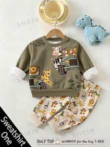 Sweatshirt Pullover Kasual Leher Bulat untuk Bayi dan Balita, Motif Klasik Lucu Dunia Hewan Dongeng yang Digambar Tangan, Patroli Perlindungan Hewan, Motif Macan Tutul, Harimau, Singa, Zebra, Buaya, Cocok untuk Musim Gugur/Dingin, Berlapis Termal dan Tebal - MultiWarna - View 3